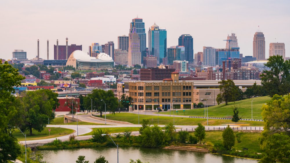Vibrant urban scene of Kansas City, Missouri captured from a high vantage point