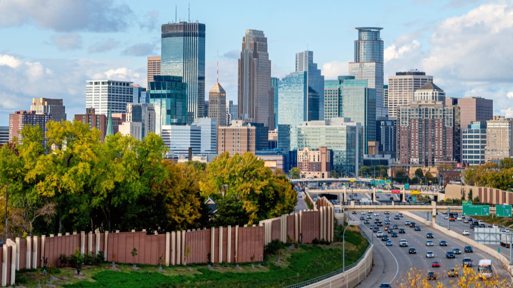 Vibrant urban scene of Minneapolis, Minnesota captured from a high vantage point