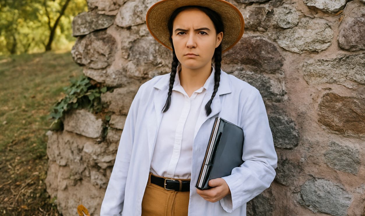 College students working at old historical archeology field