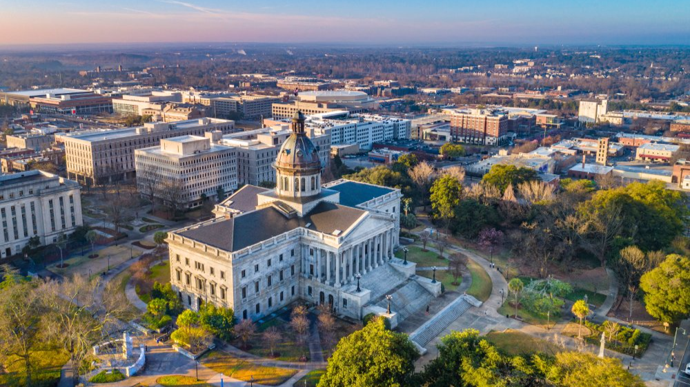 The image showcases a Vibrant urban scene of Columbia, South Carolina