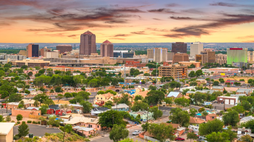 Vibrant urban scene of Albuquerque, New Mexico captured from a high vantage point