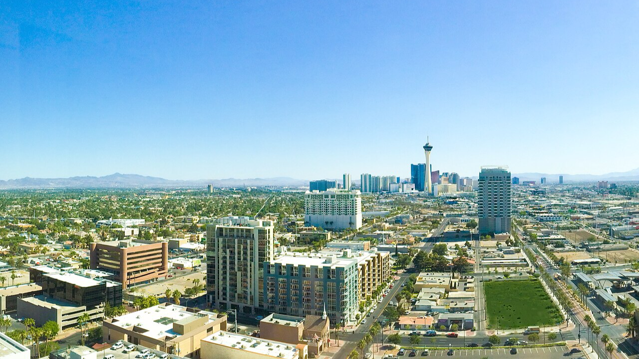 Downtown Las Vegas with the Las Vegas Valley