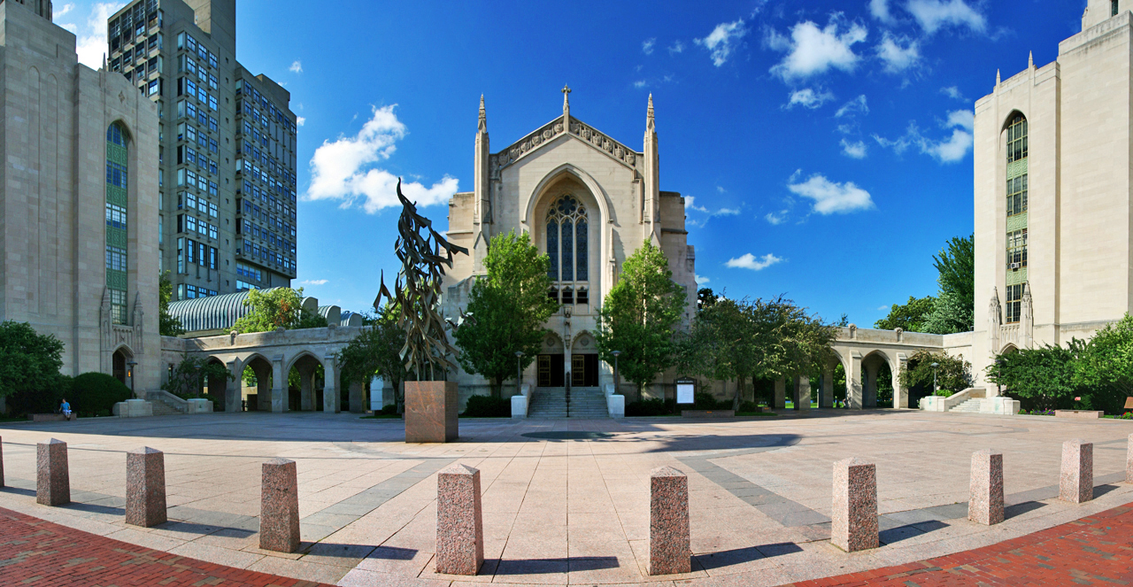 A panorama of Marsh Plaza at Boston University.
