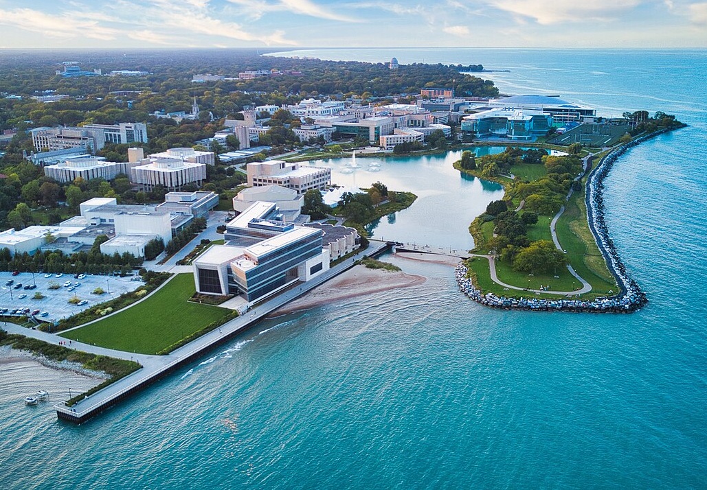 Aerial Photograph of Northwestern University from above Lake Michigan - 2022