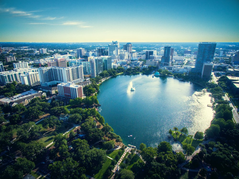 The image showcases a Vibrant urban scene of Orlando, Florida