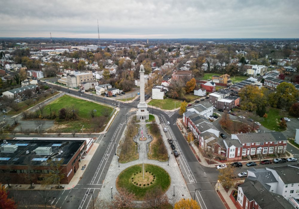 The image showcases a Vibrant urban scene of Trenton, New Jersey