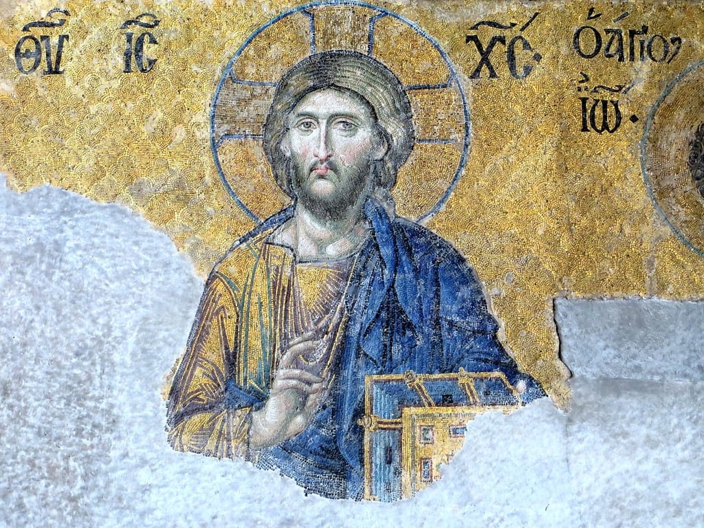 A painting of Jesus on a wall in Hagia Sophia