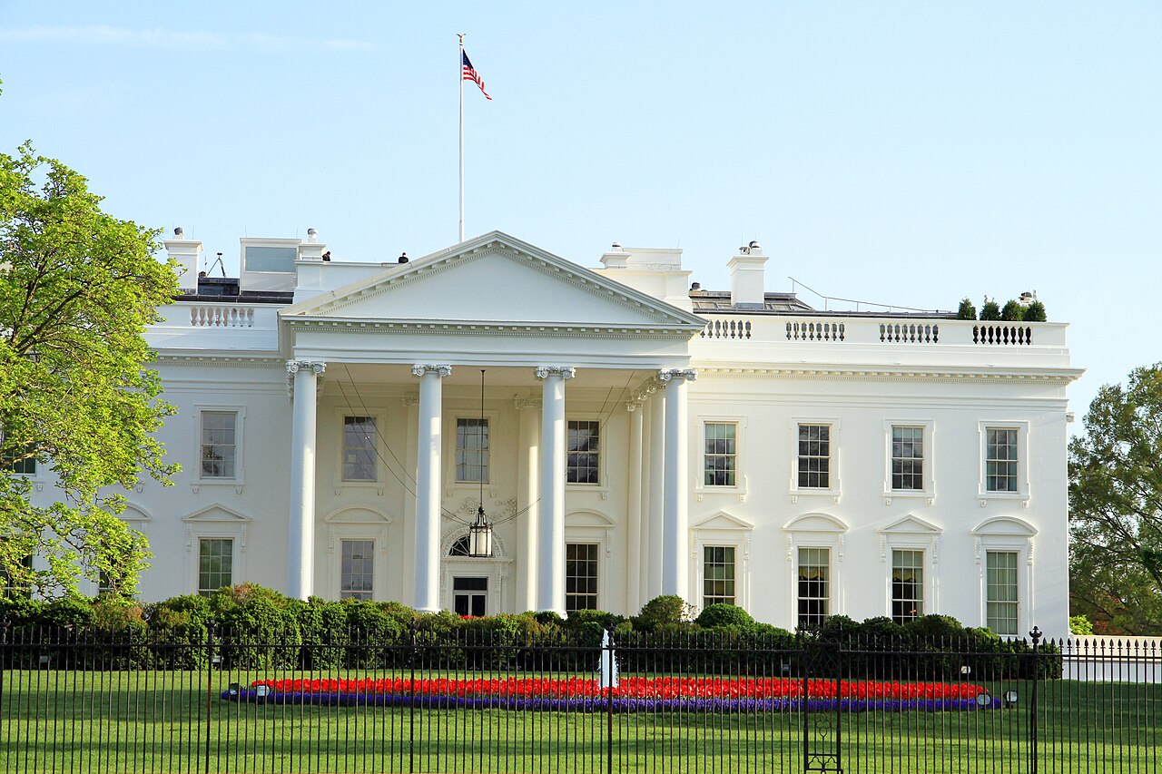 A view of the north fountain of the White House