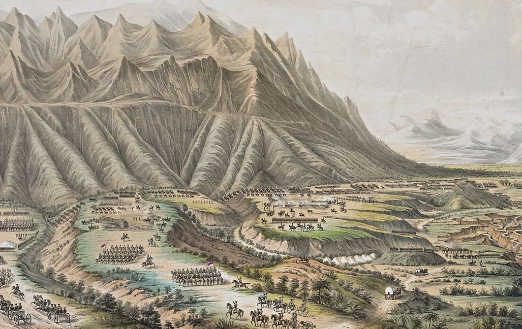 Lithograph of the Battle of Buena Vista in 1847