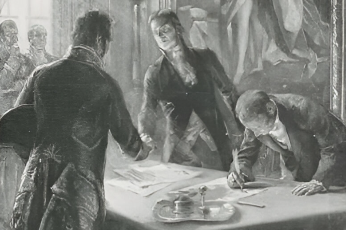 The signing of the Louisiana Purchase Treaty