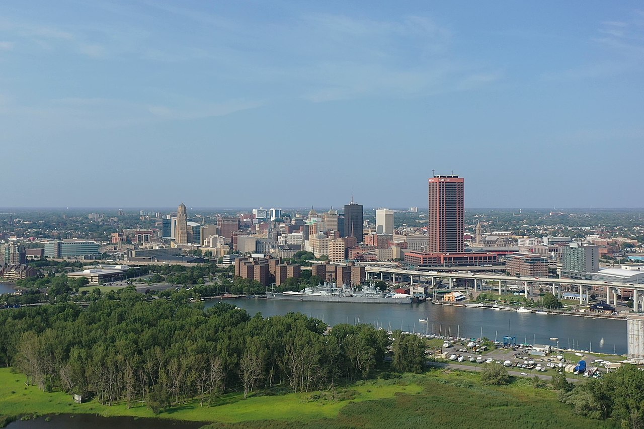 Skyline of Buffalo, NY from a drone - 2021