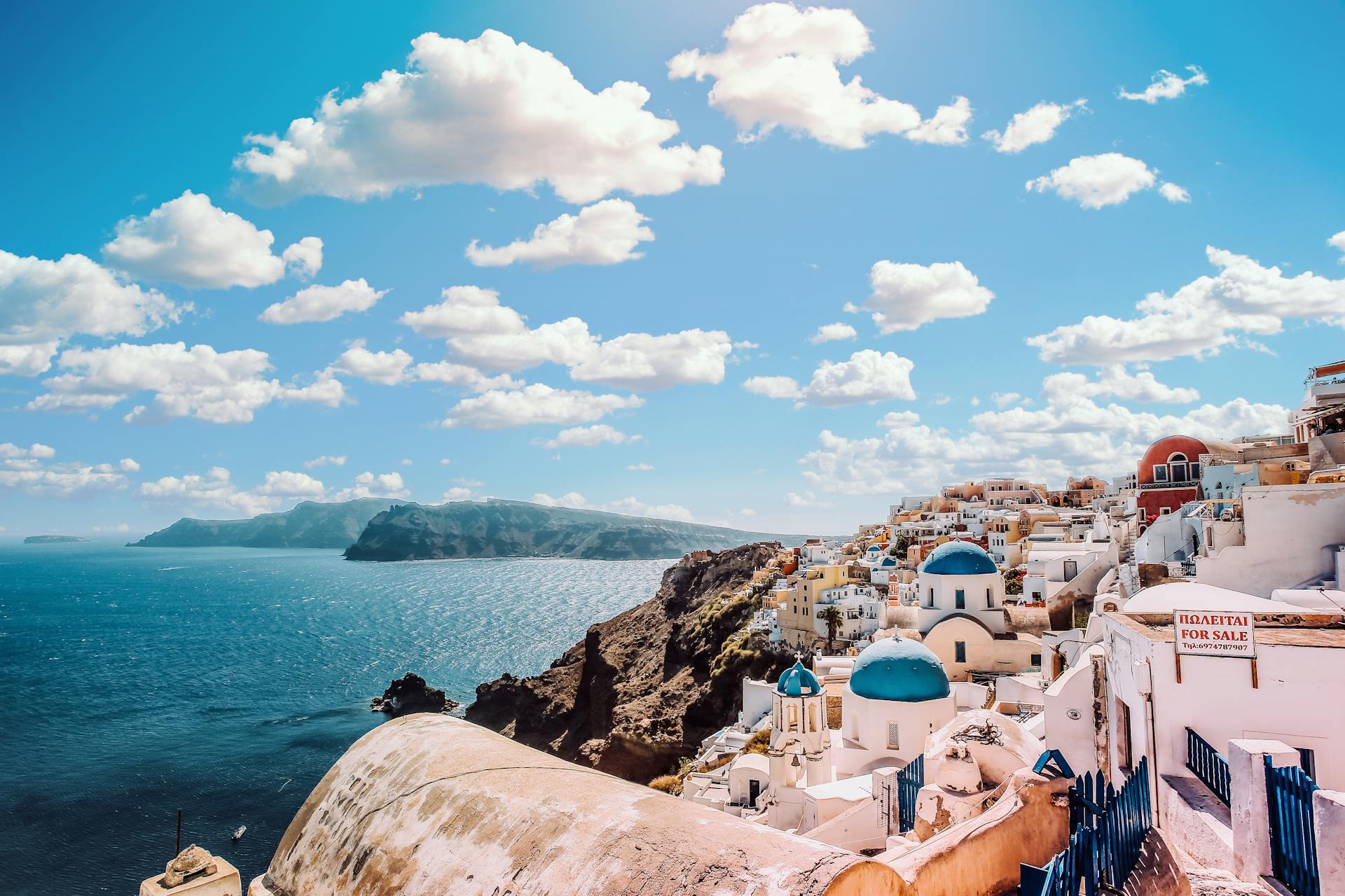Santorini, Greece during a sunny day