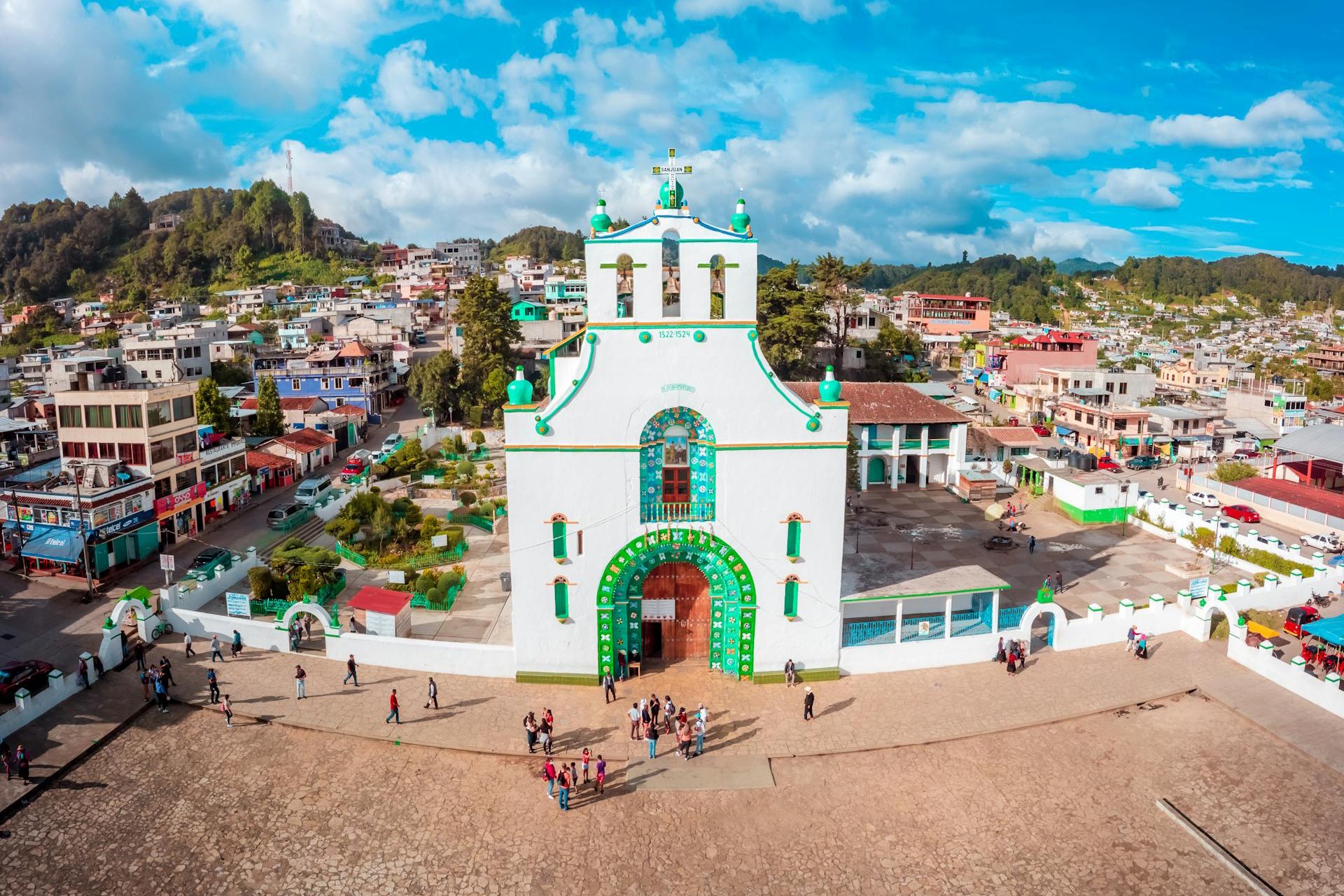 Square with San Juan Chamula Church in Mexico