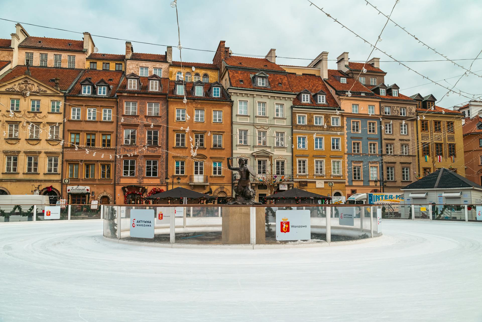 Charming Old Town Ice Rink in Winter in Warsaw, Poland