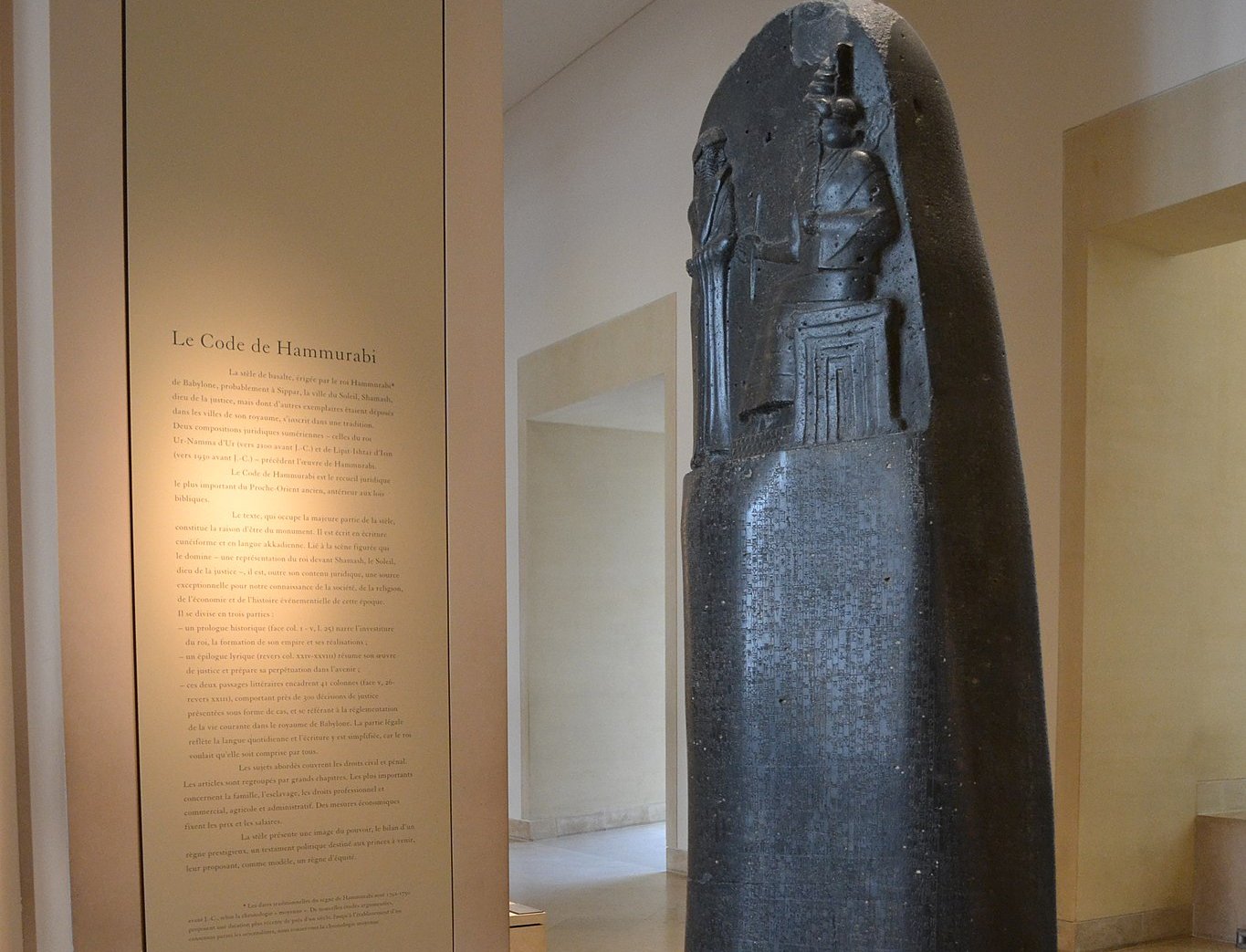 Close up photo of the Code Of Hammurabi in Louvre Museum