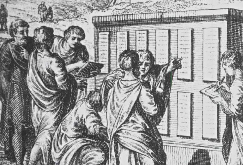 Roman civilians examining the Twelve Tables