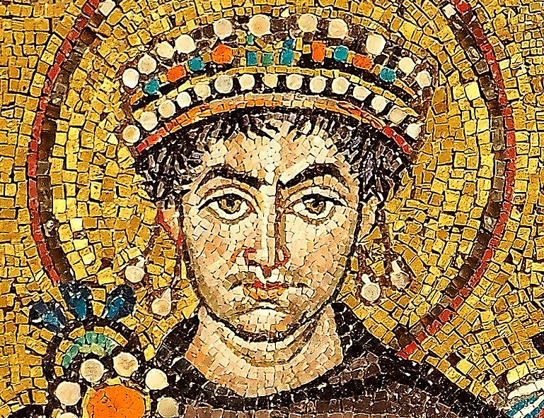 Detail of a mosaic of Justinian in the Basilica of San Vitale in Ravenna