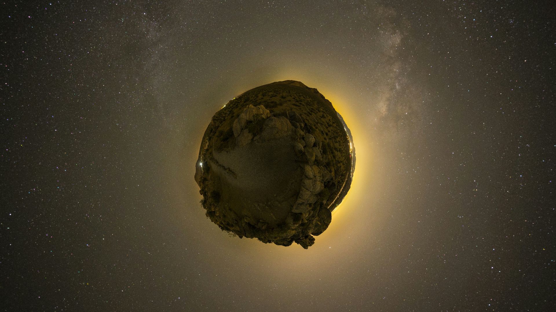 floating rock on galaxy illustration