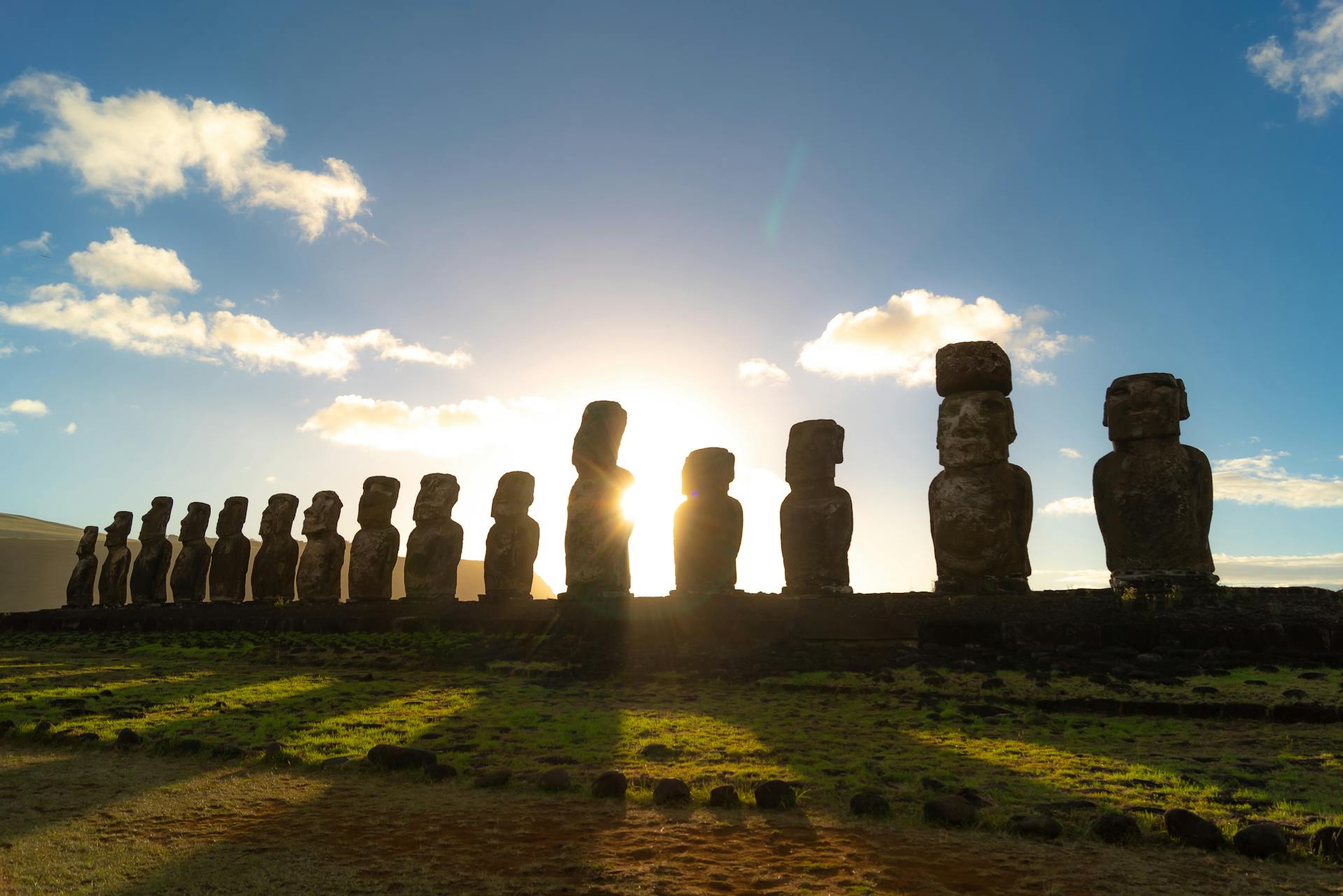 Moai Statues on Easter Island at Sunset