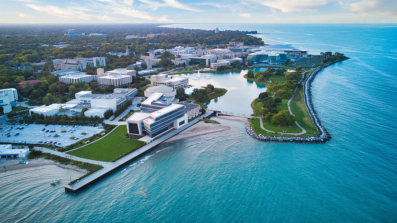 Northwestern University from above Lake Michigan