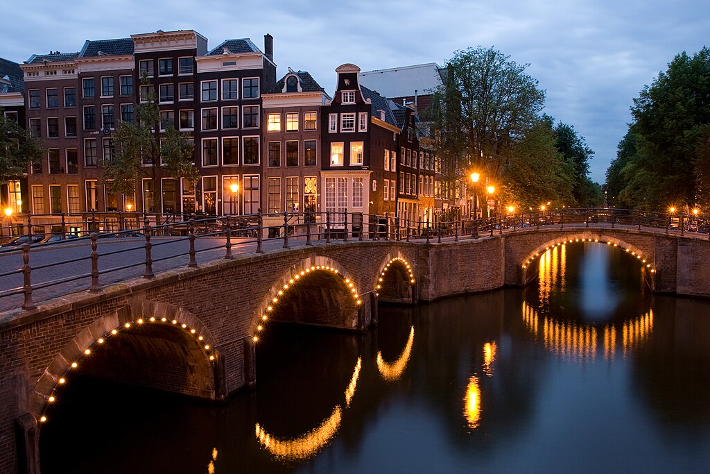 Amsterdam, the Netherlands at dusk.