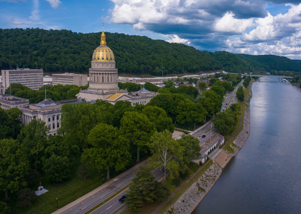 Vibrant urban scene of Charleston, West Virginia captured from a high vantage point