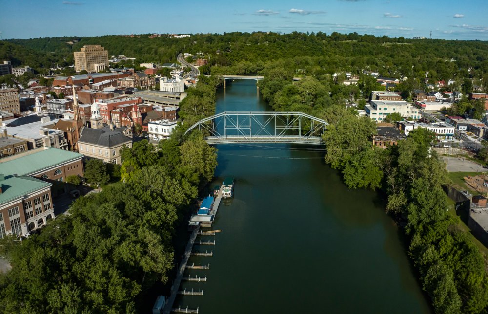 Vibrant urban scene of Frankfort, Kentucky captured from a high vantage point