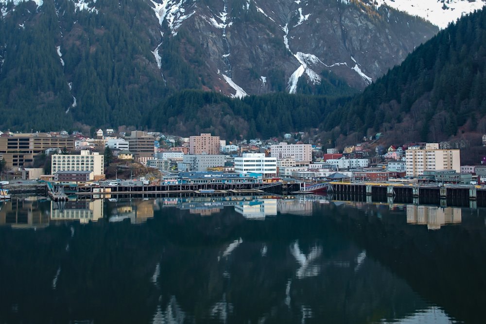 Vibrant urban scene of Juneau, Alaska captured from a high vantage point