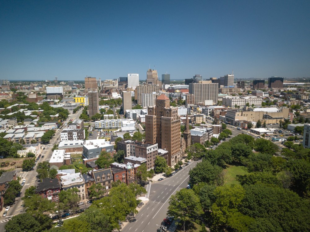 Vibrant urban scene of Newark, New Jersey captured from a high vantage point