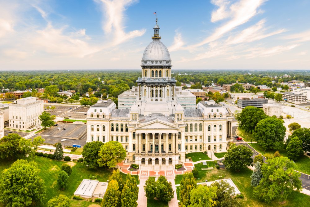 Vibrant urban scene of Springfield, Illinois captured from a high vantage point