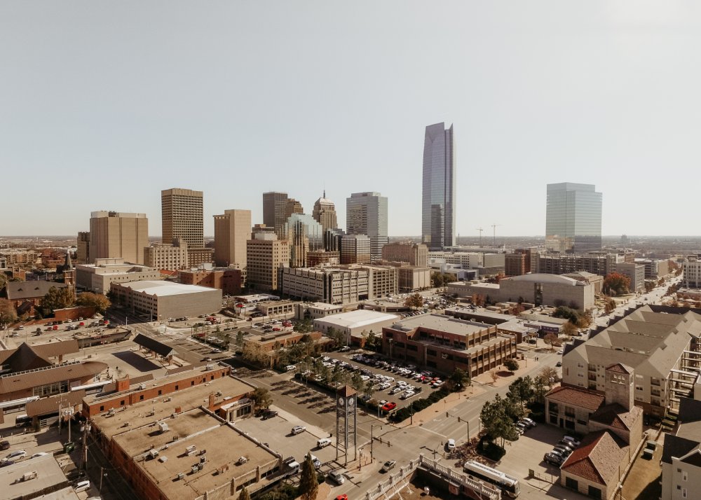 Vibrant urban scene of Oklahoma City, Oklahoma captured from a high vantage point