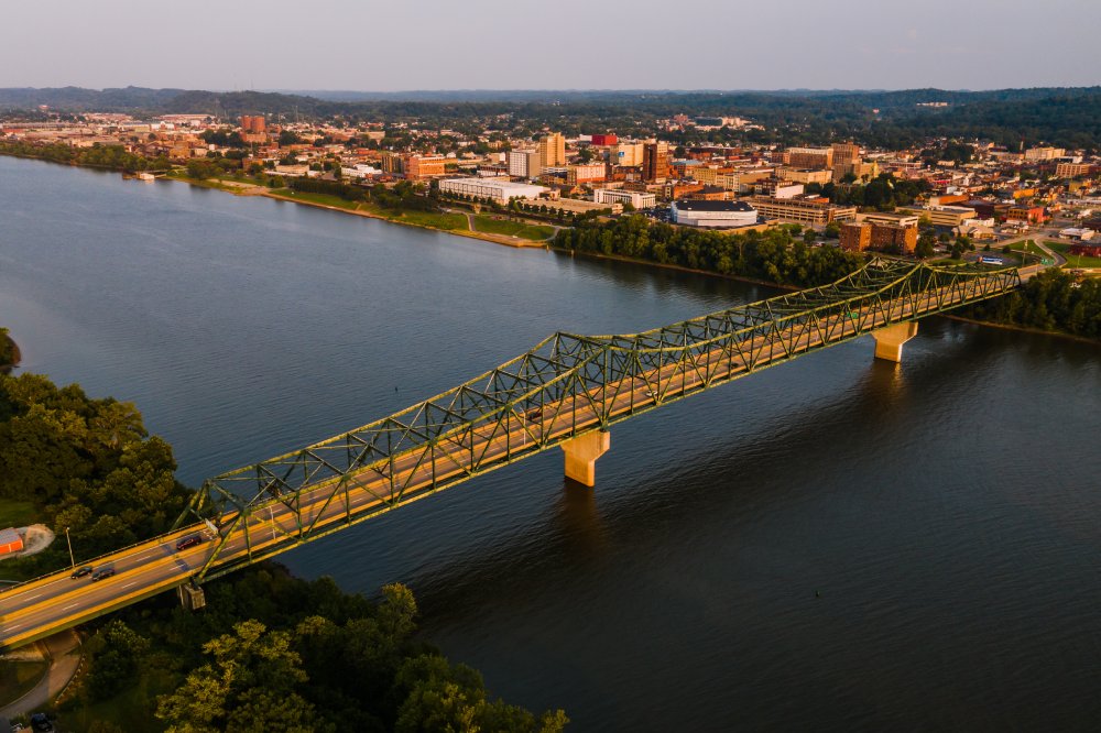 Vibrant urban scene of Huntington, West Virginia captured from a high vantage point