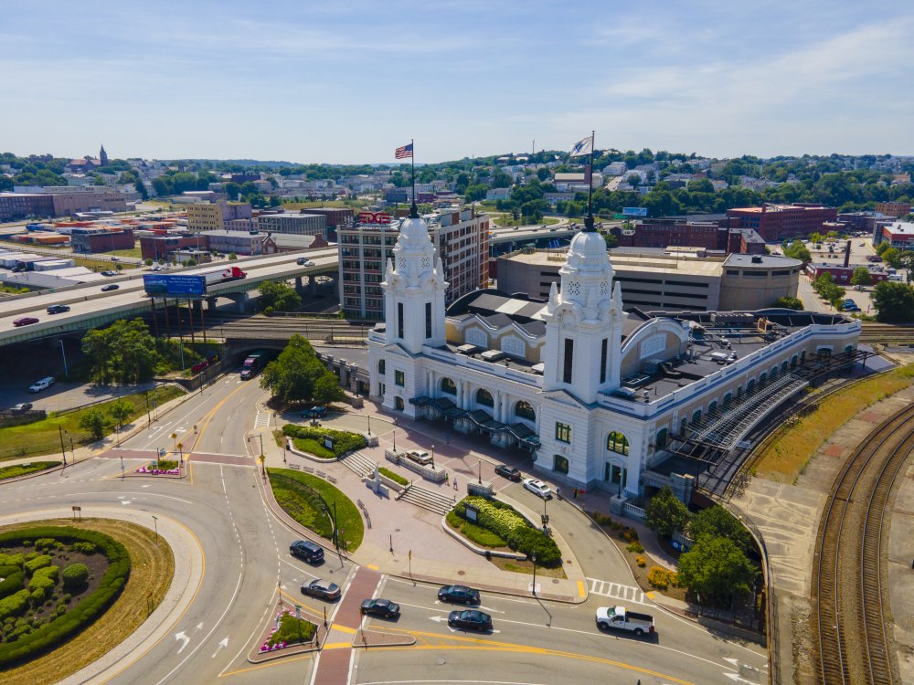 Vibrant urban scene of Worcester, Massachusetts captured from a high vantage point