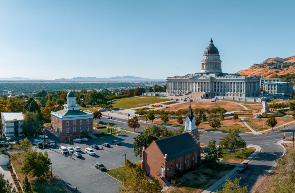 Vibrant urban scene of Salt Lake City, Utah captured from a high vantage point