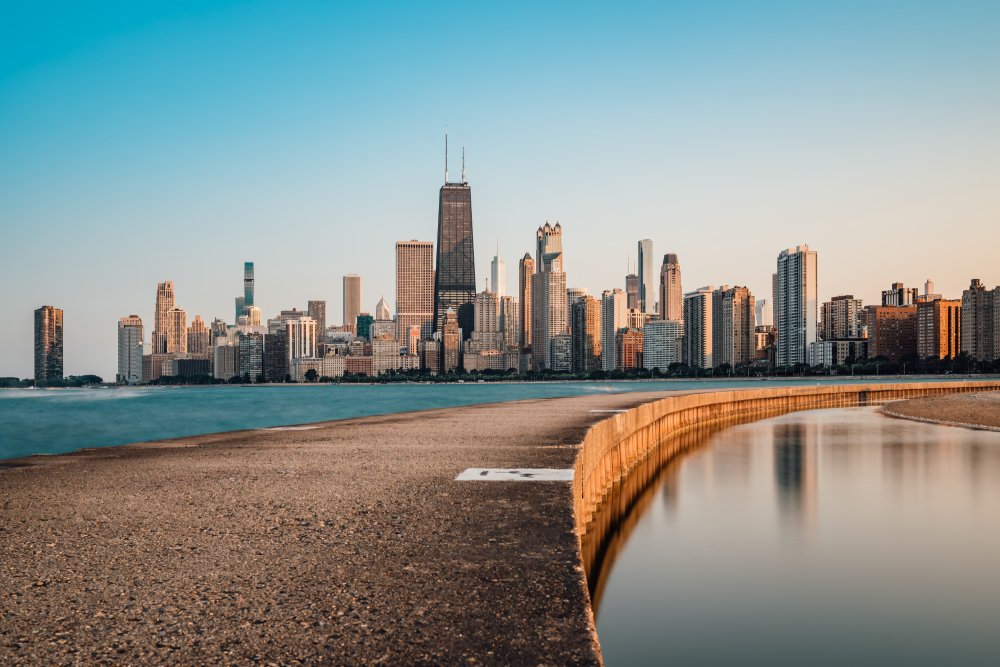 Vibrant urban scene of Chicago, Illinois captured from a high vantage point
