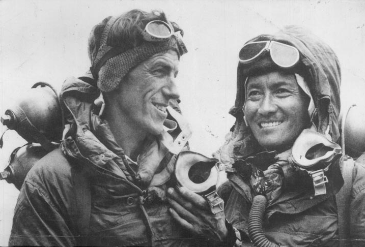 1953 Tenzing Norgay and Edmund Hillary after successfully completing the first ascent of Mount Everest