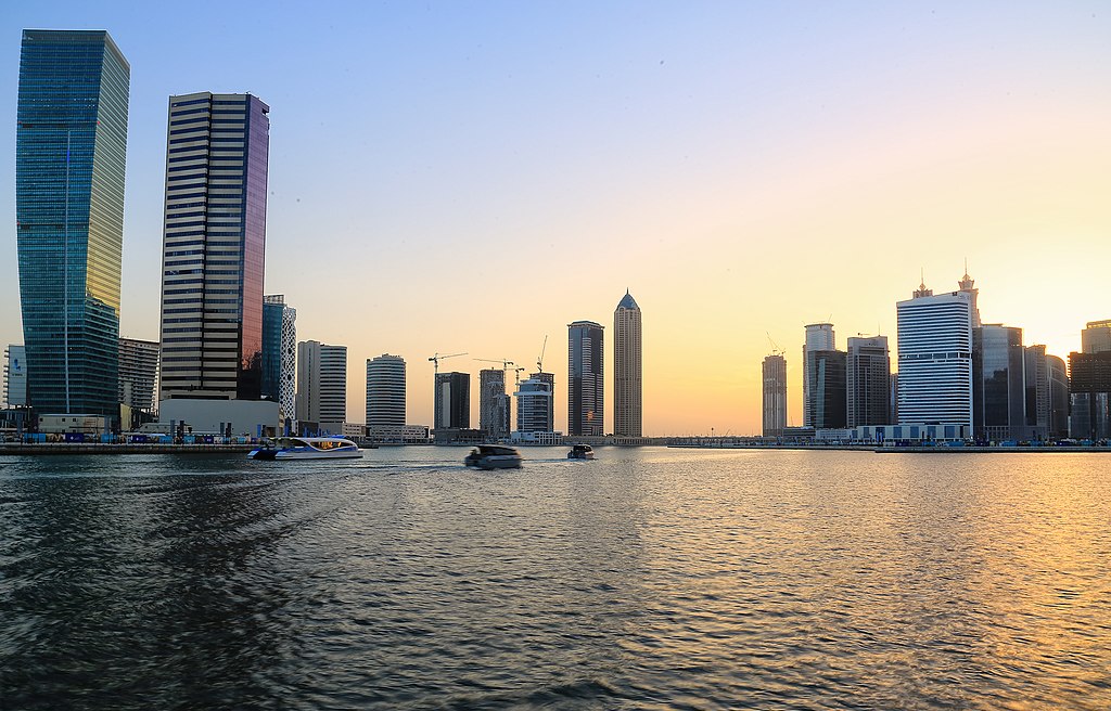 Dubai canal at sunset