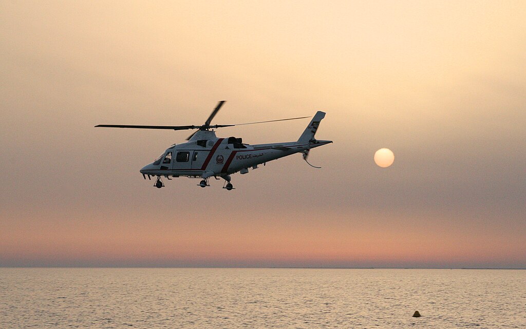 Police helicopter at sunset