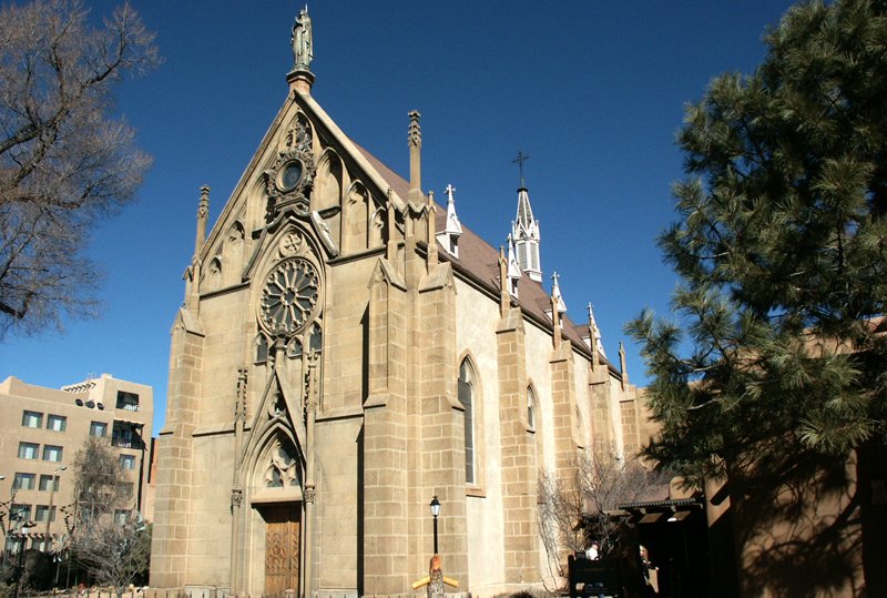 Front view of Loretto Chapel in Santa Fe