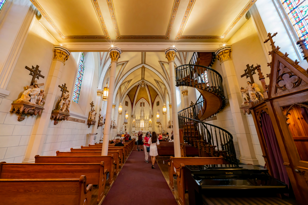 Helix-shaped spiral staircase of the famous Loretto Chapel