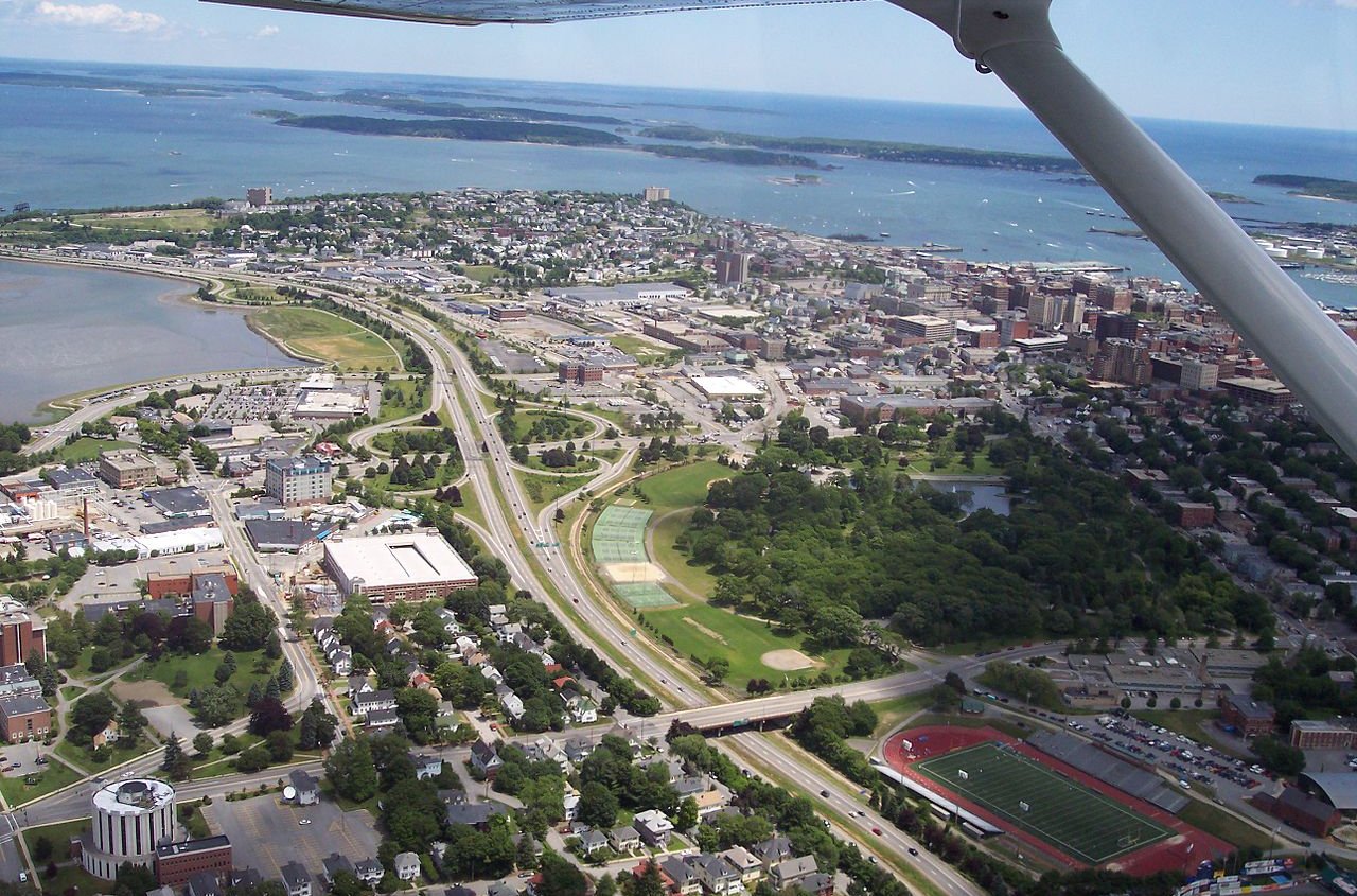 Portland from above, looking north along I-295