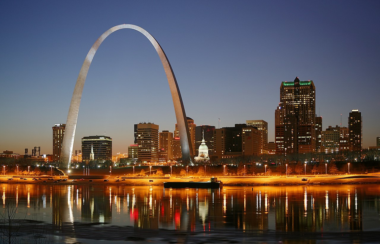 St. Louis on the Mississippi river by night