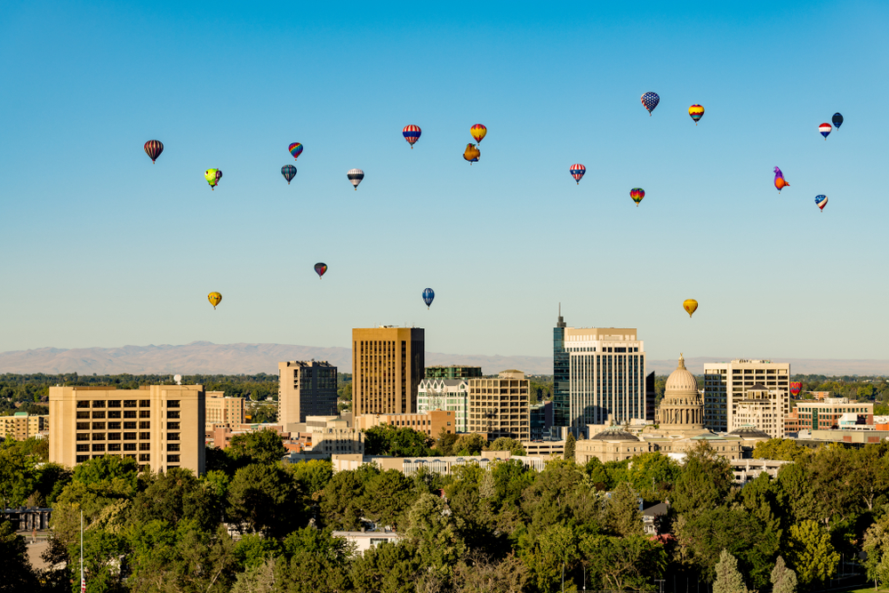 Colorful balloons over the city of Boise, Idaho