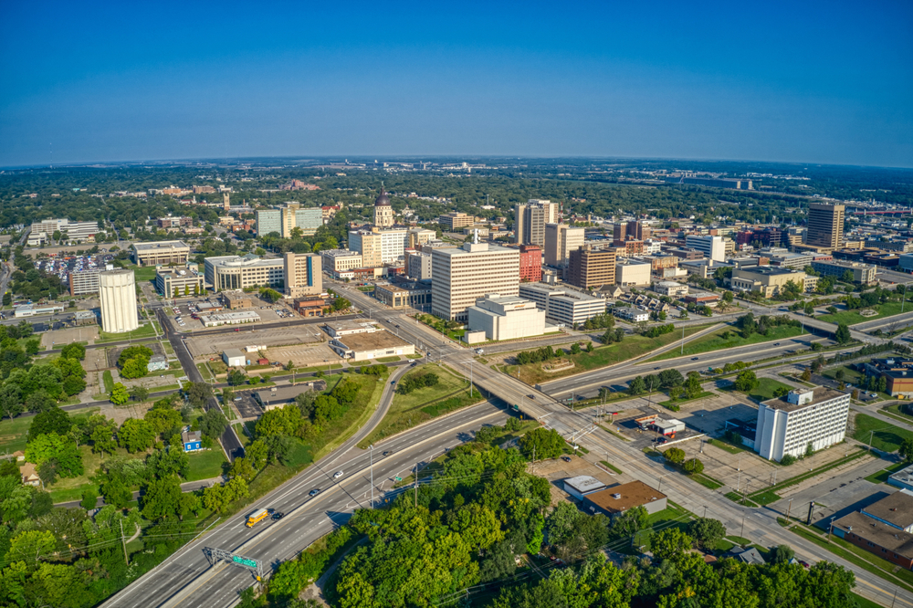 Aerial View of Topeka, Kansas Skyline in the Morning