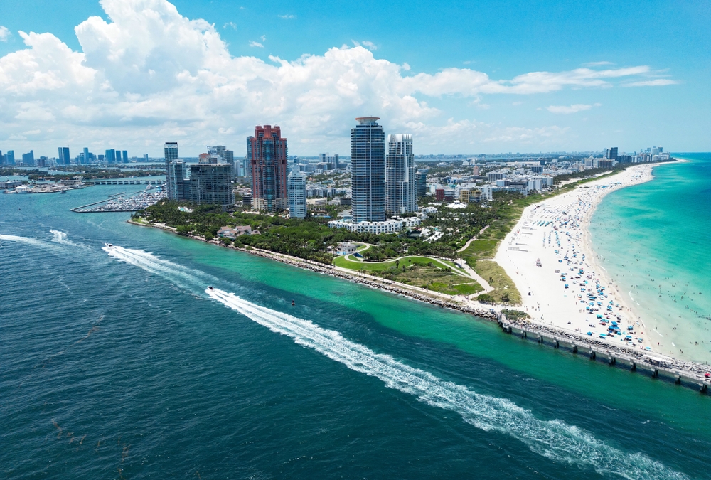 Coastline of Miami Beach, aerial view