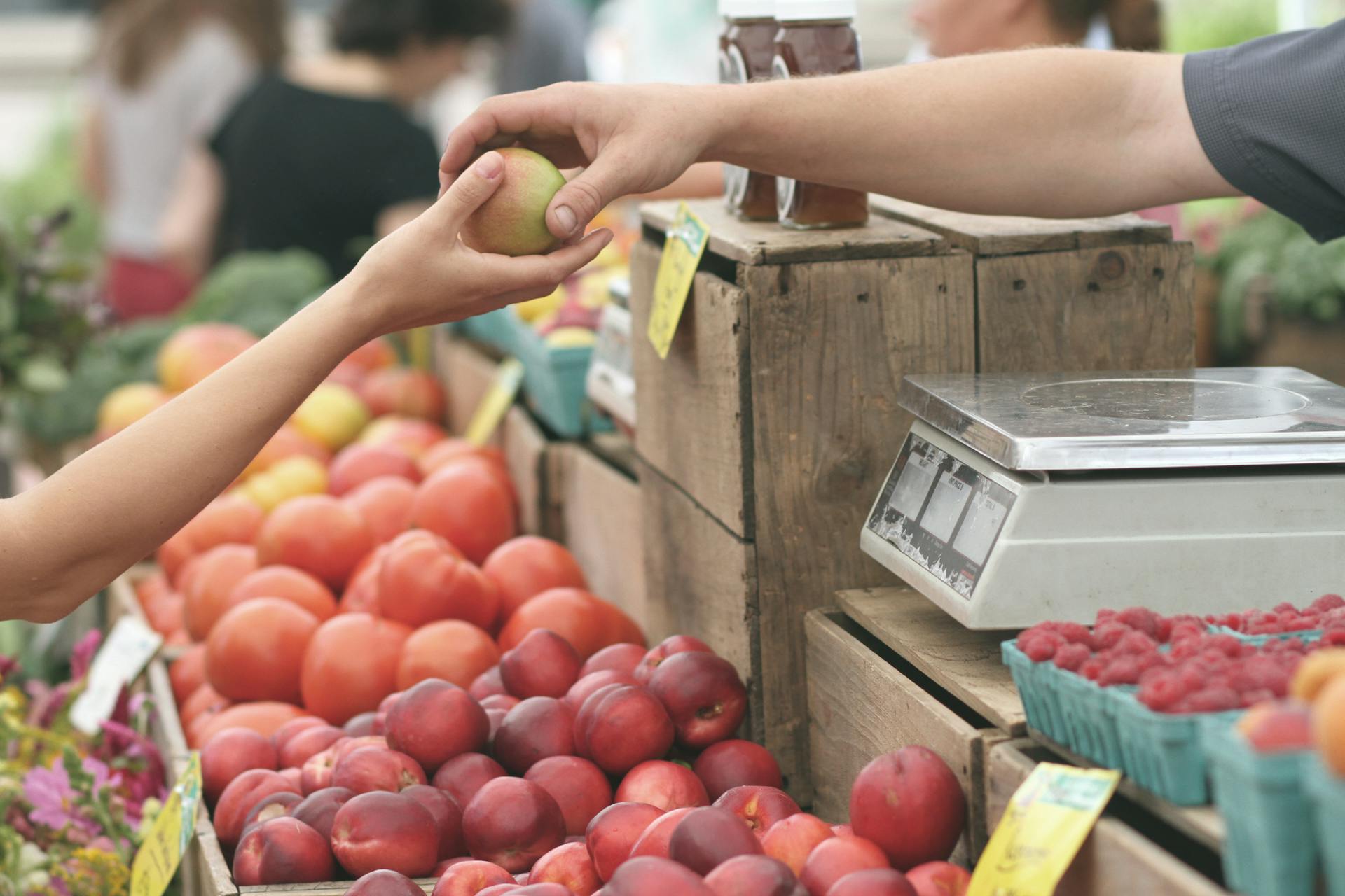 Person Selling Fruit to Another Person