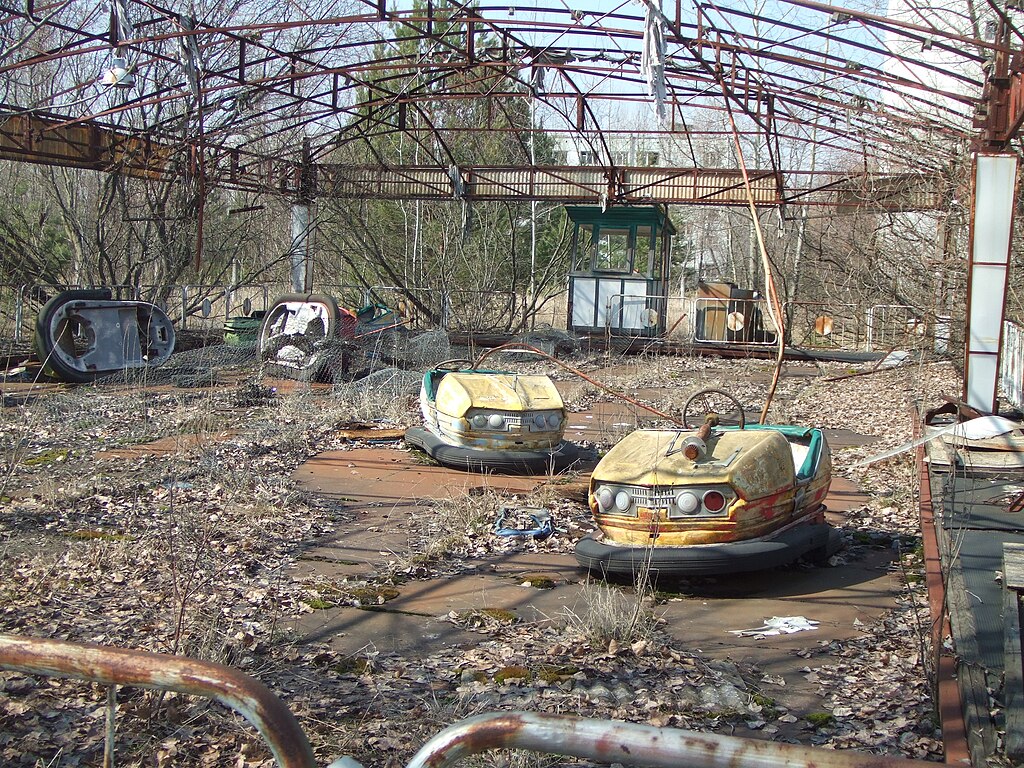 Pripyat - Bumper cars, partially disassembled by looters