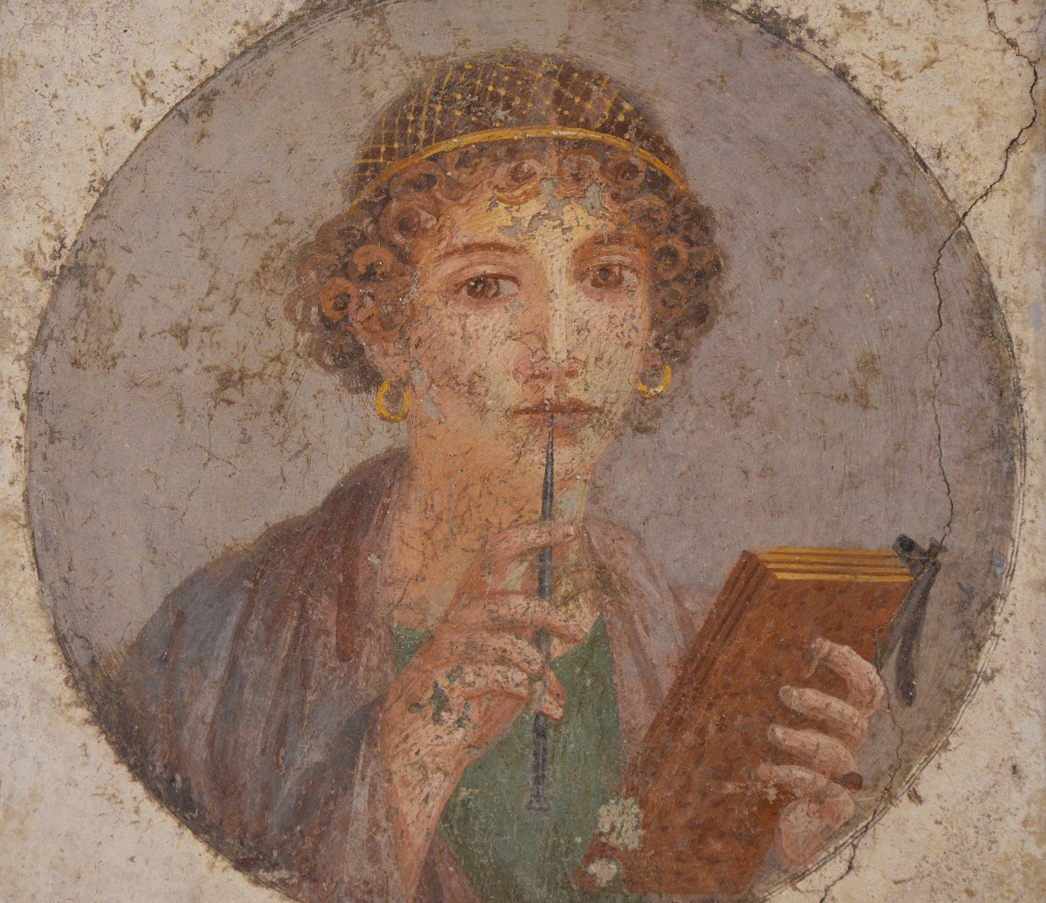 Fresco Showing A Woman So-Called Sappho Holding Writing Implements