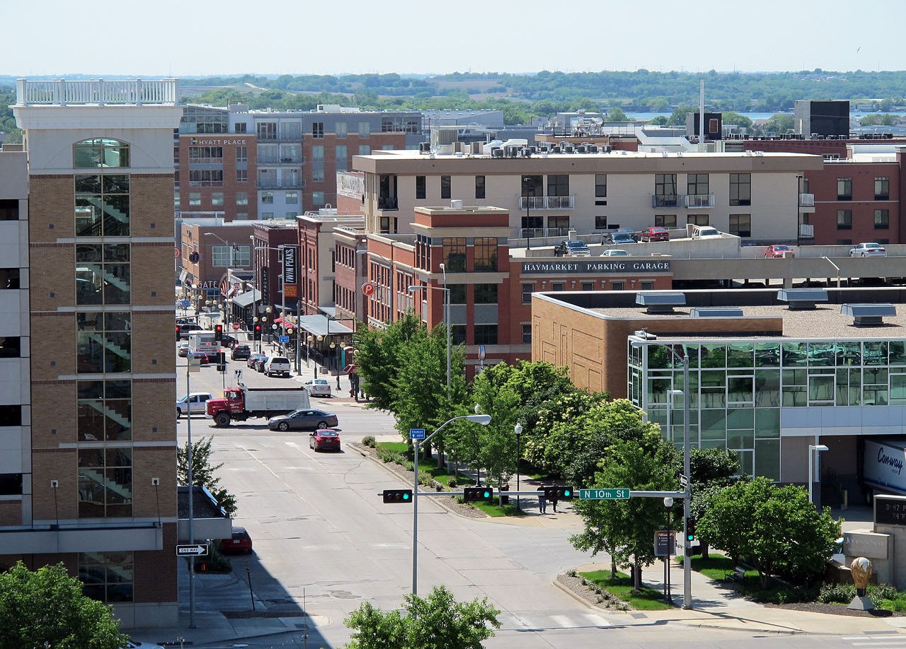 Aerial view of the old Haymarket and West Haymarket; as seen from the Que Place Garage