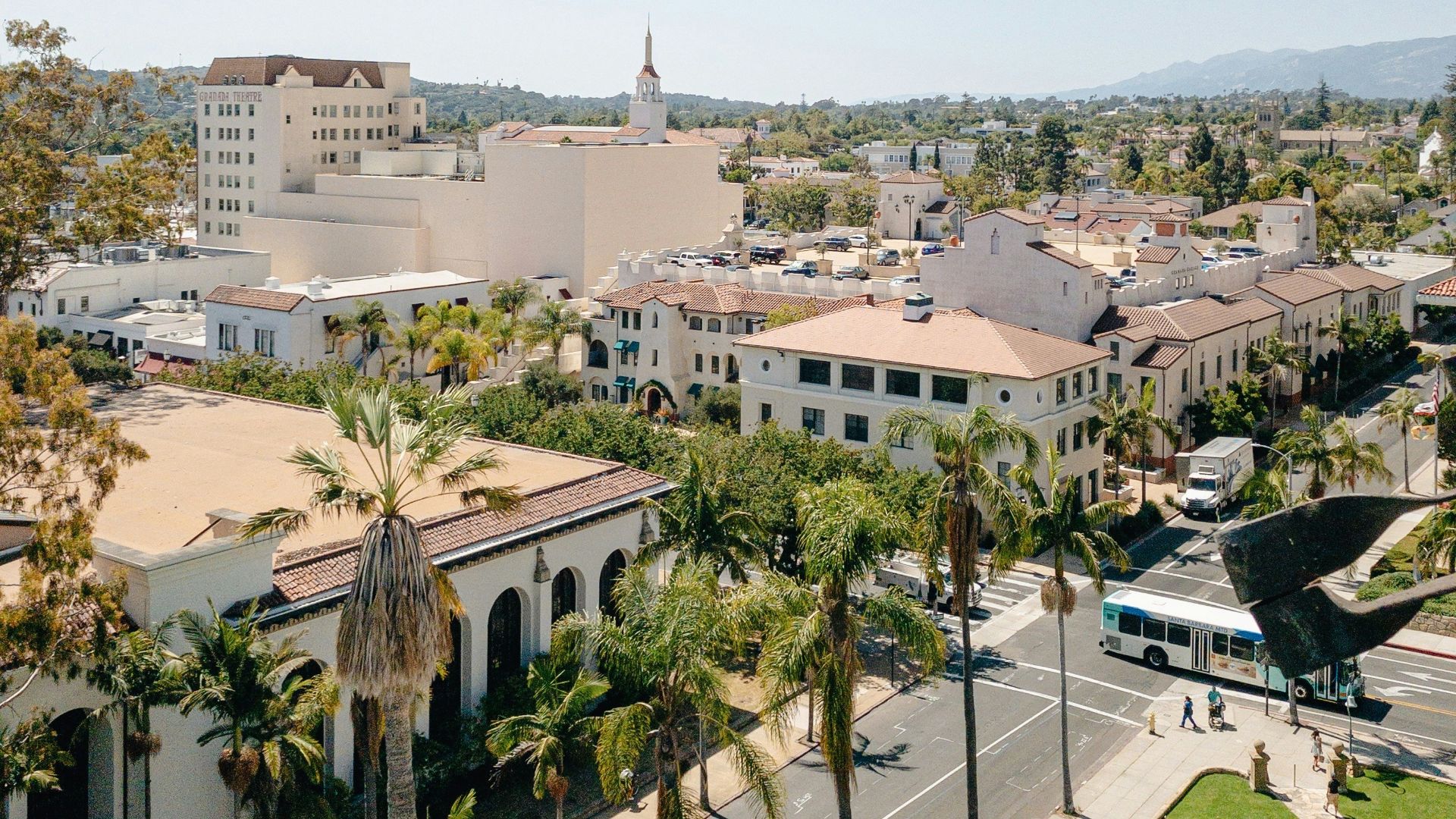 top view of road and houses